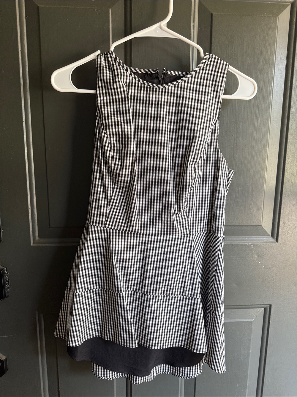White House Black Market Black and White Gingham Peplum Top